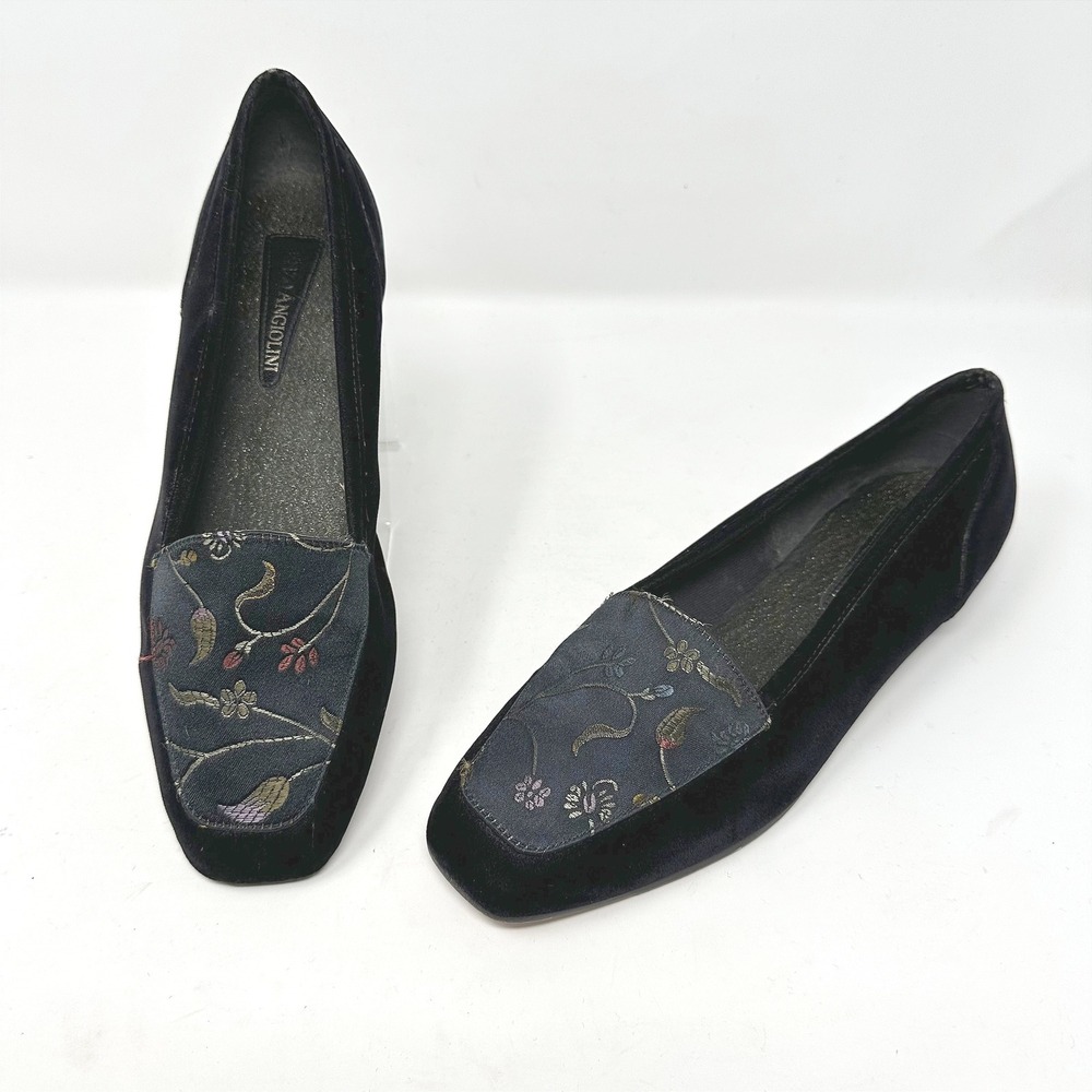 Enzo Angiolini Floral & Velvet Smoking Loafer Black Size‎ 7.5